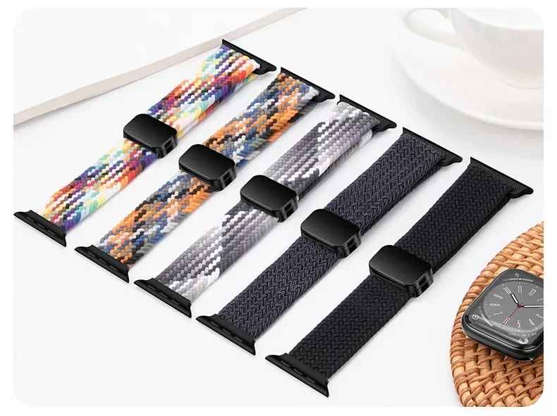 Nylon Braided Loop Strap for Apple Watch Ultra 3 2 49mm 11 10 42/46mm 9 8 7 45/41mm Magnetic Band iwatch 6 5 SE 44/40mm Bracelet