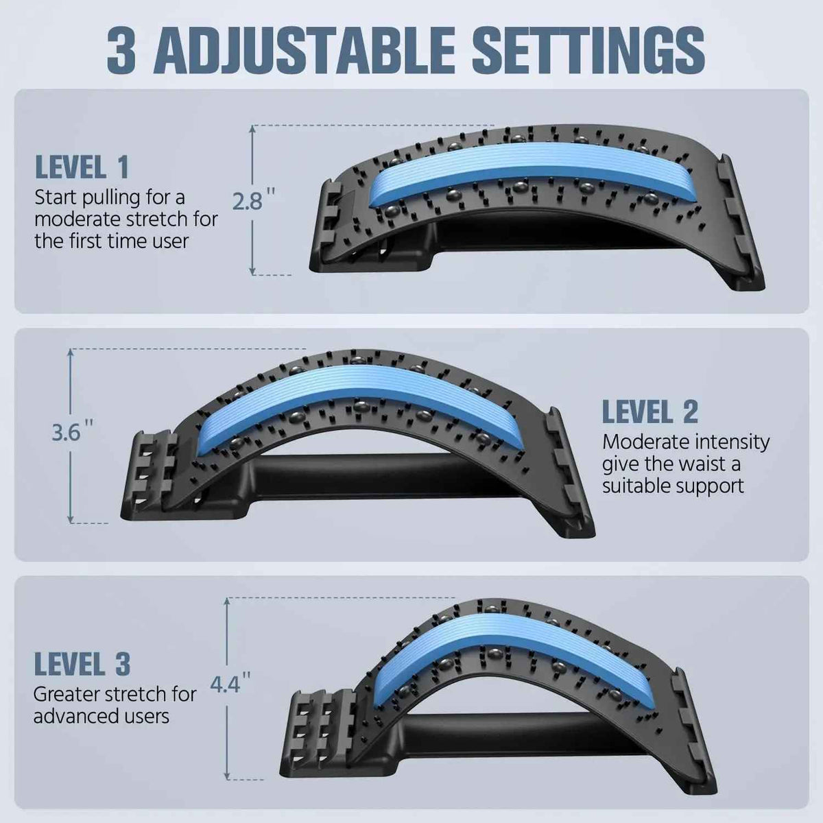 Multi-Level Back Stretching Device & Lumbar Support Massager, Adjustable Spinal Pain Relief for Bed Chair Car Home Office