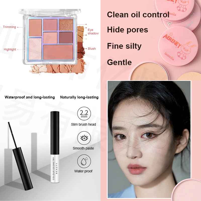 47PCS Set Waterproof Makeup Set BB Cream Eyebrow Pencil Eye Shadow Eyeliner Pencil Mascara Lipstick Loose Powder Brush Tool Set