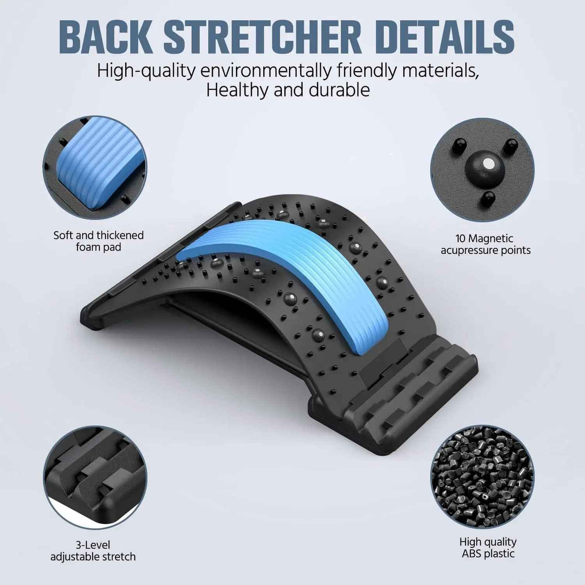 Multi-Level Back Stretching Device & Lumbar Support Massager, Adjustable Spinal Pain Relief for Bed Chair Car Home Office