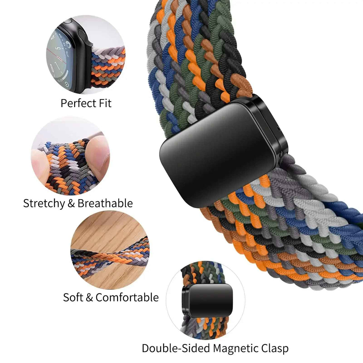 Nylon Braided Loop Strap for Apple Watch Ultra 3 2 49mm 11 10 42/46mm 9 8 7 45/41mm Magnetic Band iwatch 6 5 SE 44/40mm Bracelet