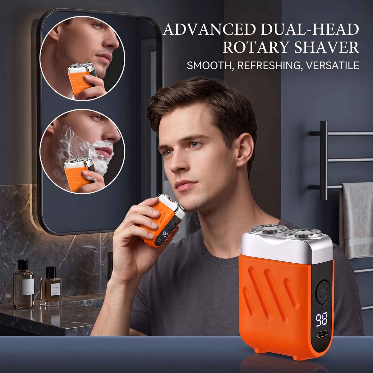 AUTHONE New Electric Shaver for Men, Rechargeable Beard Blade, Water Washed Digital Display Double Headed Shaver