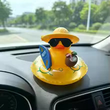 Tropical Rubber Duck Car Ornament, Funny Beach Duck with Sunglasses, Coconut Float, Car Interior Decor, Dashboard Accessories