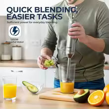 Hand Immersion Blender Powerful 4-in-1,Stainless Steel Stick Food Mixer,700ml Mixing Beaker,500ml Processor,Whisk, 1200W MAX