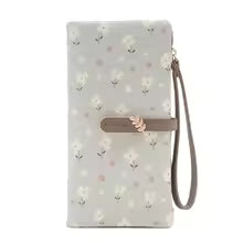 Women Long Wallet Cute Leaf Flower Pattern Design Girl Zipper Coin Purse Ladies ID Credit Card Holder PU Small Clutch Money Bag