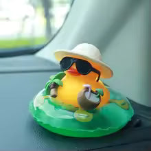 Tropical Rubber Duck Car Ornament, Funny Beach Duck with Sunglasses, Coconut Float, Car Interior Decor, Dashboard Accessories