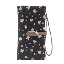 Women Long Wallet Cute Leaf Flower Pattern Design Girl Zipper Coin Purse Ladies ID Credit Card Holder PU Small Clutch Money Bag
