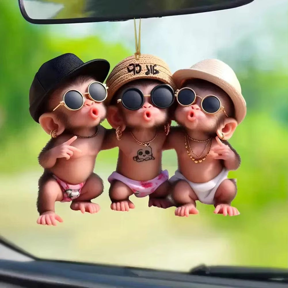 2D Acrylic Monkey Pendant Personalized Decor Pendant Christmas Monkey Pendant Acrylic Ornament For Car Cartoon Xmas Tree Decor