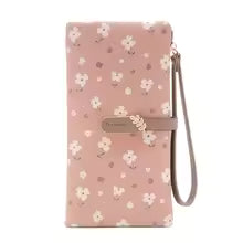 Women Long Wallet Cute Leaf Flower Pattern Design Girl Zipper Coin Purse Ladies ID Credit Card Holder PU Small Clutch Money Bag