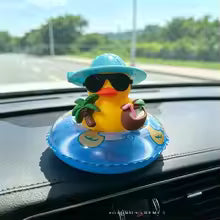 Tropical Rubber Duck Car Ornament, Funny Beach Duck with Sunglasses, Coconut Float, Car Interior Decor, Dashboard Accessories