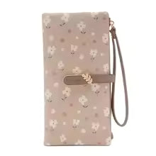 Women Long Wallet Cute Leaf Flower Pattern Design Girl Zipper Coin Purse Ladies ID Credit Card Holder PU Small Clutch Money Bag