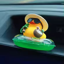 Tropical Rubber Duck Car Ornament, Funny Beach Duck with Sunglasses, Coconut Float, Car Interior Decor, Dashboard Accessories