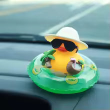 Tropical Rubber Duck Car Ornament, Funny Beach Duck with Sunglasses, Coconut Float, Car Interior Decor, Dashboard Accessories