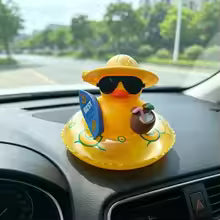 Tropical Rubber Duck Car Ornament, Funny Beach Duck with Sunglasses, Coconut Float, Car Interior Decor, Dashboard Accessories