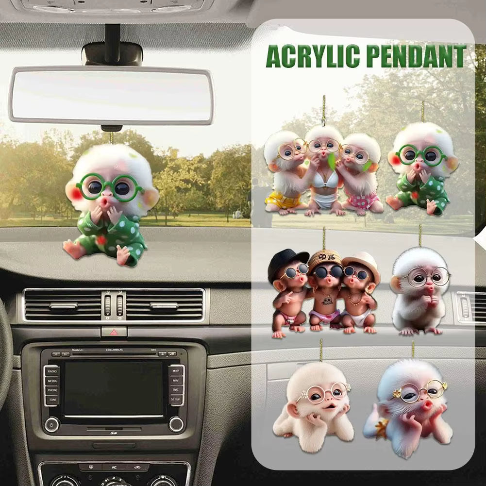 2D Acrylic Monkey Pendant Personalized Decor Pendant Christmas Monkey Pendant Acrylic Ornament For Car Cartoon Xmas Tree Decor